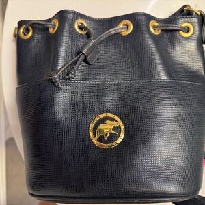 Hunting World Blue Bucket Bag with Gold Accents